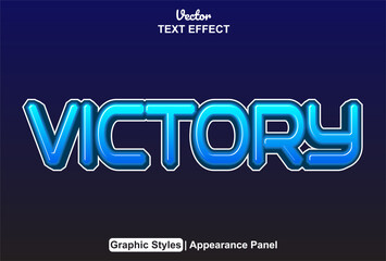 victory text effect with blue color graphic style and editable.