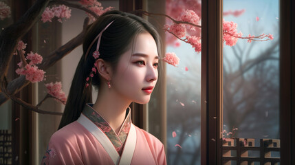 Portrait of a beautiful asian woman  Generative AI