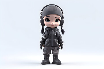 Cute girl wearing techwear on a white background. Adorable chibi 3d character. Generated by AI.
