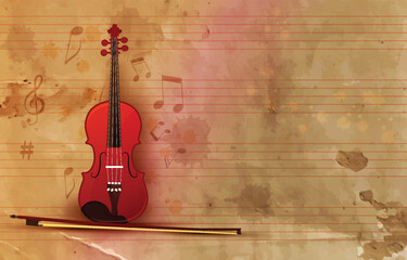 violin and vintage music sheet