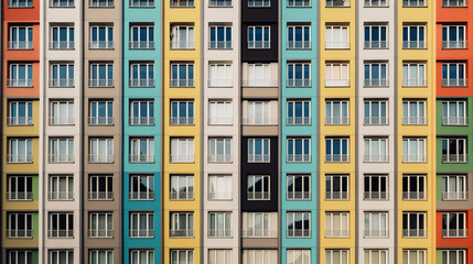 Yellow painted windows in old apartment building  Generative AI
