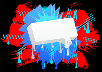 White Speech Bubble Graffiti with black red and blue Background. Urban painting style backdrop. Abstract discussion symbol in modern dirty street art decoration.