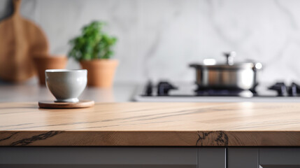 Fototapeta na wymiar Wooden worktop in a modern kitchen. Generative AI
