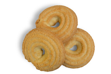 Three round cookies isolated on a transparent background.