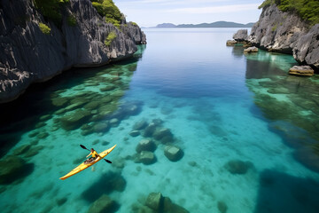 Tranquil Waters: A Kayaker Embracing Pristine Nature's Splendor with generative AI Technology