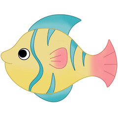 watercolor cute hand drawn fish Underwater world Summer sea beach cliparts illustration