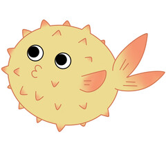 watercolor globefish Underwater world Summer sea beach cliparts illustration