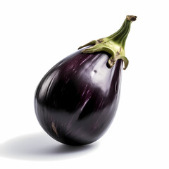 Fresh Raw Purple Eggplant Isolated White. Generative AI