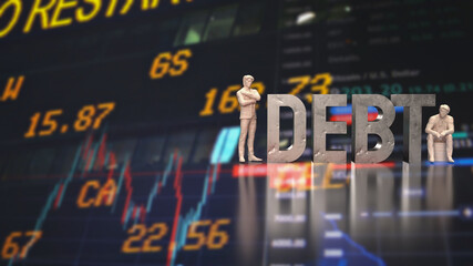 The man figure and debt text for Business concept 3d rendering