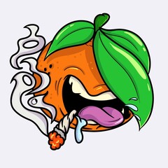 Artwork illustration of orange fruit smoking blunt