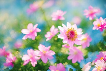 Obraz na płótnie Canvas Dreamy and Colorful Wildflowers: A Fluffy and Cute Background Image. Generative AI