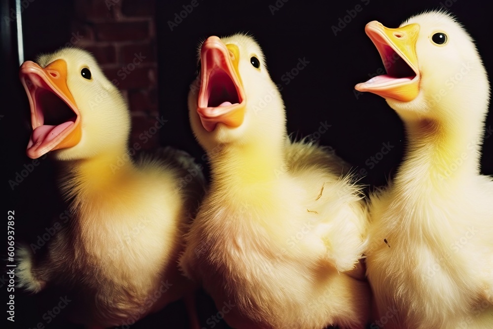 Aufkleber flock of colorful ducks standing together in a grassy field generative ai