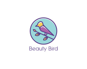 Bird logo with branch and leaf illustration