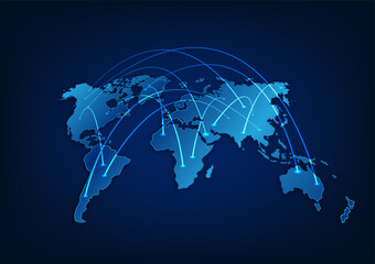 World map technology background High-speed internet network connection that covers the whole world It is a technology that helps in transmitting information, communicating, doing business 