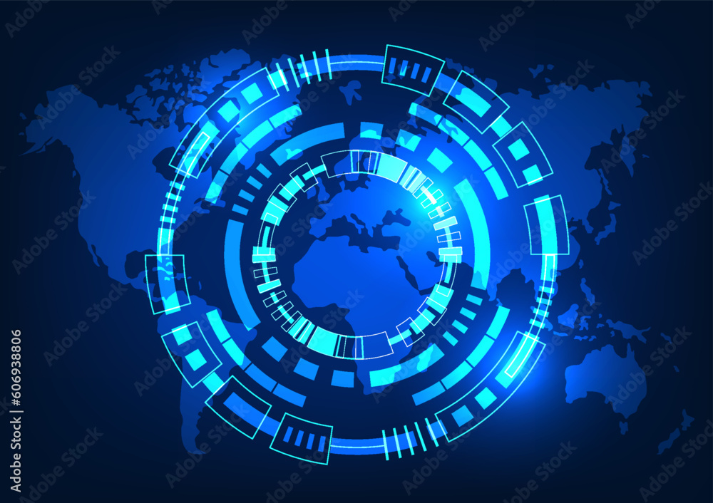 Poster world map technology background it conveys information through the internet network that can access 