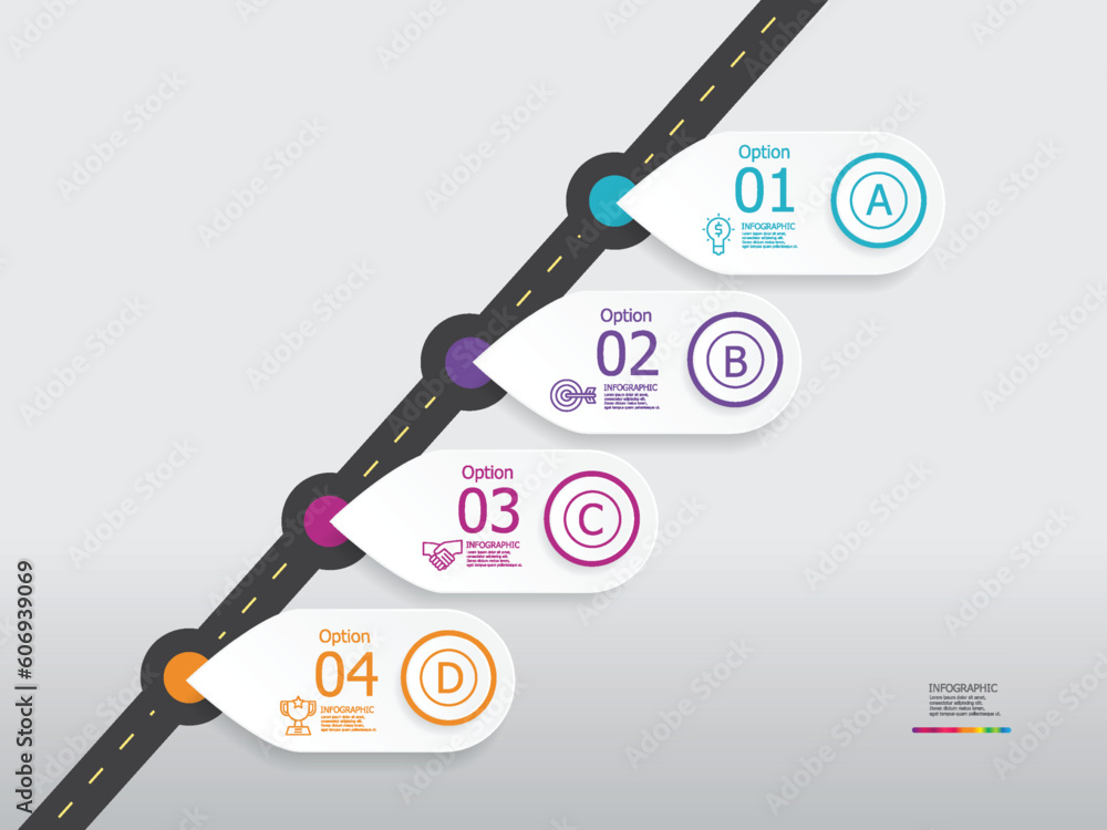 Wall mural vertical steps timeline infographic element report background with business line icon 4 steps