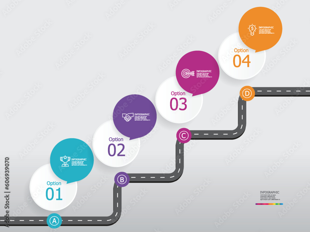 Wall mural vertical steps timeline infographic element report background with business line icon 4 steps