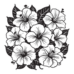 This is Hibiscus Flower Vector Clipart Illustration, Hibiscus Rose Black and white Vector