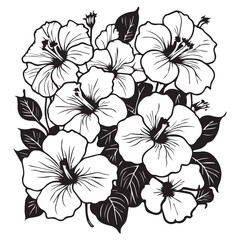 This is Hibiscus Flower Vector Clipart Illustration, Hibiscus Rose Black and white Vector