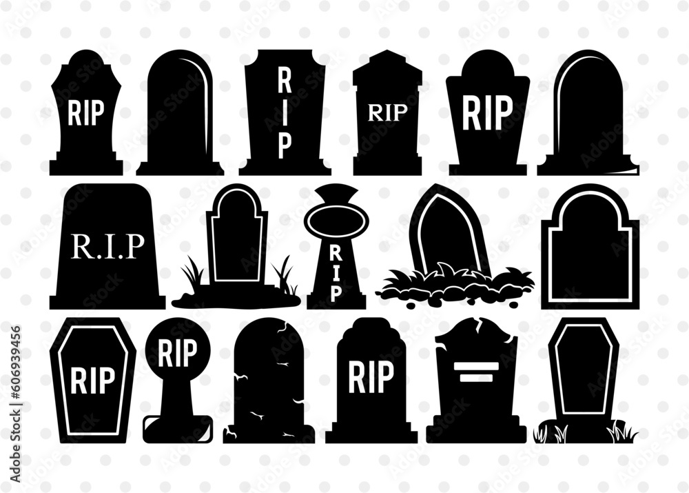 Wall mural Tombstone SVG, Tombstone Silhouette, Rest In Peace Svg, Headstone svg, RIP Svg, Gravestone Svg, Tombstone Bundle - Wall murals