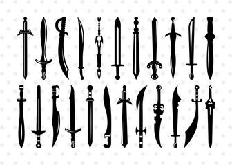 Sword SVG, Dagger Silhouette, Knife Svg, Weapon Svg, Cutlass Svg, Fighting Svg, Long Sword Svg, Blades Svg, Warrior Svg, Sword Bundle
