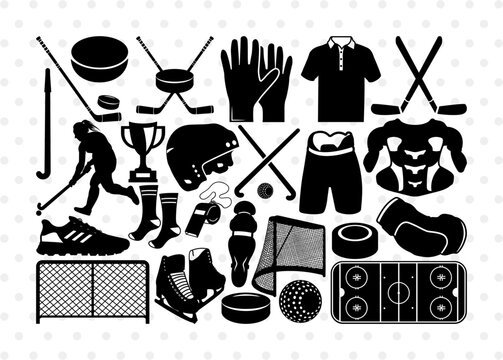 Hockey Sat SVG, Hockey Silhouette, Hockey Stick Svg, Trofee Svg, Ice Hockey Svg, Field Hockey Svg, Gloves Svg, Shoes Svg, Hockey Net Svg, Hockey Bundle