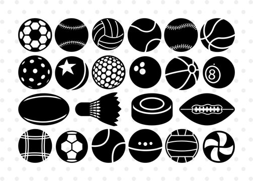 Sports Ball SVG, Ball Silhouette, Tennis Svg, Pickleball Svg, Volleyball Svg, Basketball Svg, Golf Svg, Soccer Svg, Rugby Svg, Ball Bundle