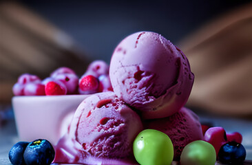 Melting ice cream with berries AI Generated