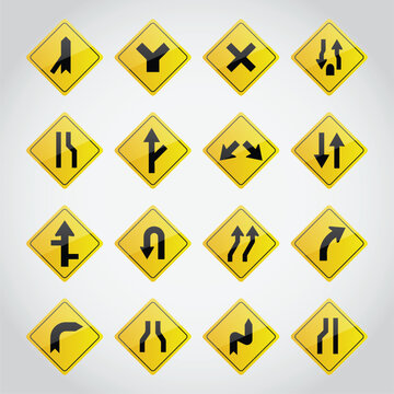 Road Navigation Arrows. Driving Direction Mark, Location Point Crossroad Circle Turning Route Black Pictograms. Vector Isolated Collection Of Arrow Direction Illustration