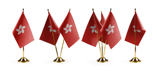 Small national flags of the Hong Kong on a white background - obrazy, fototapety, plakaty