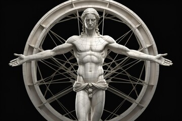 Vitruvian Man. The Modern Transformation. Da Vinci's Vitruvian Man. Leonardo da Vinci. Italian Renaissance. Structure geometry anatomy model of human perfection, the body. - obrazy, fototapety, plakaty