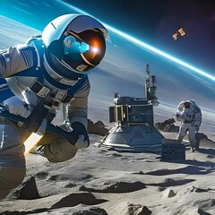 1482 Futuristic Space Exploration: A futuristic and sci-fi-inspired background featuring space exploration with astronauts, spaceships, and a sense of adventure and discovery3, Generative AI