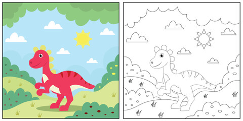 Hand drawn baby dinosaur, coloring book dinosaur.