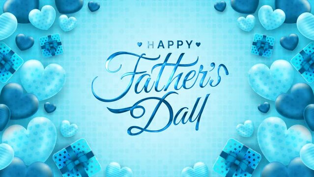 Happy Father's Day 2023 Handwritten Animated Text in Blue Color. Great for Father's Day Celebrations, with love ornament in blue background, for banner, social media feed wallpaper stories