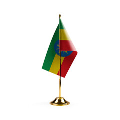 Small national flag of the Ethiopia on a white background