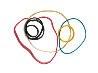 A stack of rubber bands in multiple colors isolated on white background