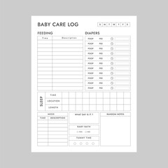 Baby Care Logbook Or Notebook planner