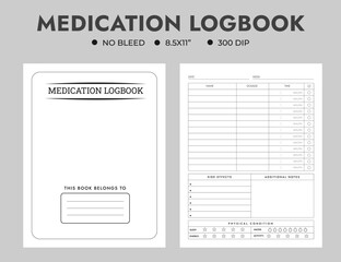 Fototapeta na wymiar Medication Logbook Or Journal Notebook Planner Template 