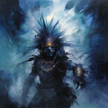 Blue Tezcatlipoca Aztec God Abstract Art made with Generative AI