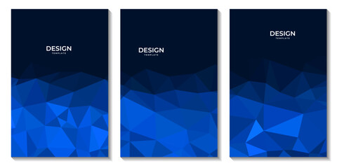 set of covers abstract blue geometric background with triangles and space for text