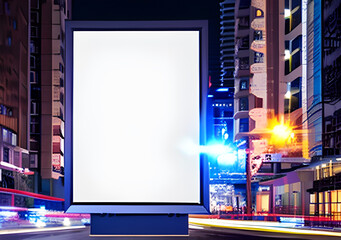 Blank street billboard poster stand on city background photo AI Generated