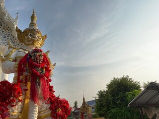 Obraz premium Thao Wessuwan, Thai temple at Hat Pathum Temple, Si Chiang Mai District, Nong Khai Province, Thailand : 26 May 2023