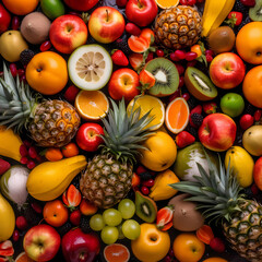 Fresh Fruits From Top View. Generative AI