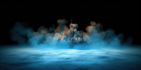 Fototapeta premium A dark background with blue smoke rising from the center, creating an ethereal atmosphere.