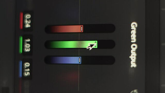 RGB color correction graph on the monitor in post-processing. The telecinema stage in the processing of video or film production. for the colorist, adjust the color.