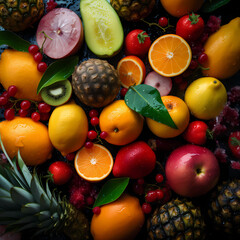 Fresh Fruits From Top View. Generative AI