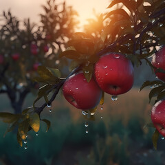 Two Fresh Apple On The Apple Tree. Generative AI
