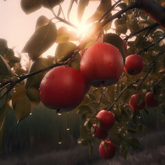 Fototapeta na wymiar Two Fresh Apple On The Apple Tree. Generative AI