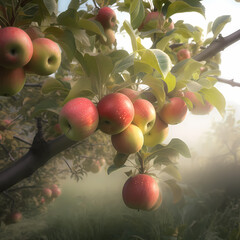 Lots Of Apples On The Apple Tree. Generative AI