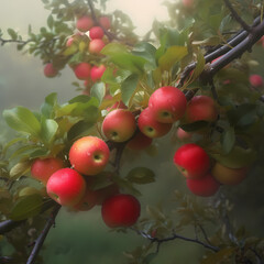 Lots Of Apples On The Apple Tree. Generative AI